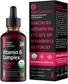 Liquid Vitamin B Complex Supplement for Women and Men Vitamins B3 B6 B9 Folic Acid for Optimal Health Hair Skin Nails Support Vegan Super B Compl